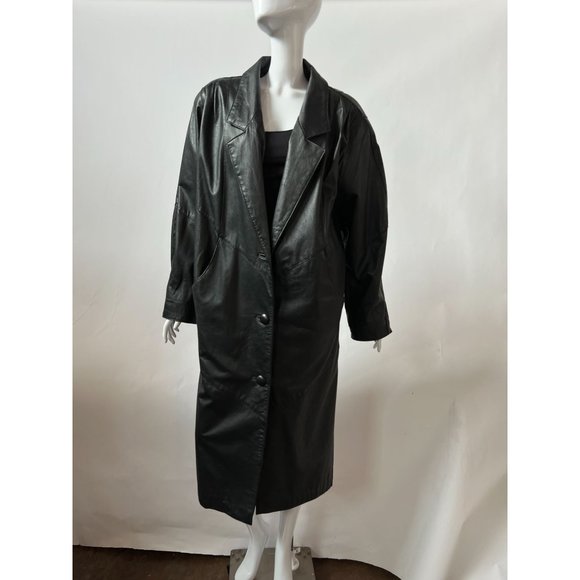 Avanti Black Leather Coat Sz Medium Knee Length - Picture 14 of 16